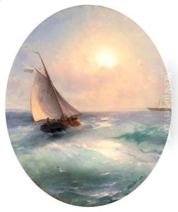 Sailing Boat At Sunset Flying The Russian Tricolour