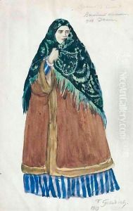 Costume Design For Dasha, The Merchant's Wife 2 by Boris Kustodiev