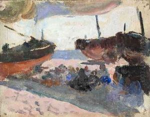 Cosiendo Las Redes, Playa De Valencia (Sewing The Nets, Valencia Beach) by Joaquin Sorolla Y Bastida