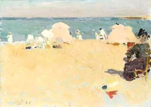 En La Playa, Biarritz (On The Beach, Biarritz) by Joaquin Sorolla Y Bastida