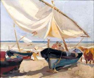 Barcas En La Playa (Boats On The Beach) by Joaquin Sorolla Y Bastida