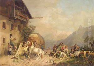 Rauferei Vor Einem Wirtshaus (Brawl By An Inn) by Heinrich Burkel