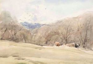 Cattle On A Wooded Bank by David Cox