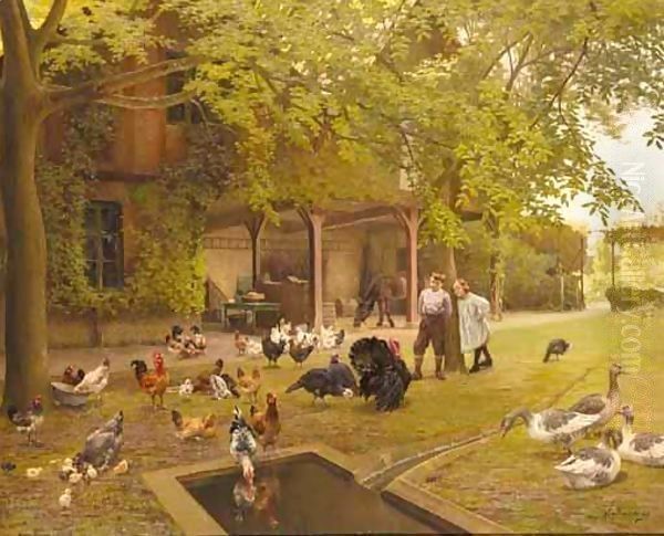 A French Farmyard With Poultry And Children - view 1