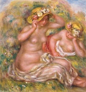 Deux Femmes Avec Des Chapeaux A Fleurs by Pierre Auguste Renoir