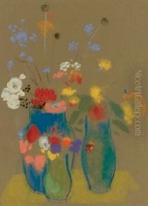 Trois Vases De Fleurs by Odilon Redon
