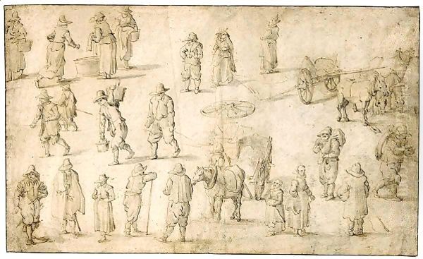 Sheet Of Studies Of Peasants, Horses And Carts - view 1