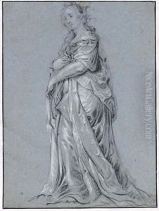 Full-Length Study Of An Elegantly Dressed Young Lady by Jacob Adriaensz Backer