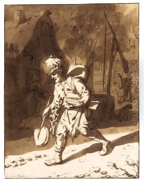 A Tinker Walking Down A Village Street - view 1