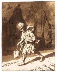 A Tinker Walking Down A Village Street by Cornelis Dusart