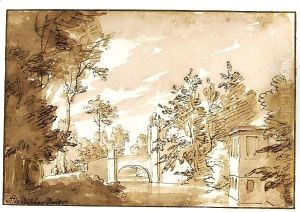 Landscape With A Bridge Over A Canal The Entrance To The House Of Werve, Near Rijswijk by Jan de Bisschop