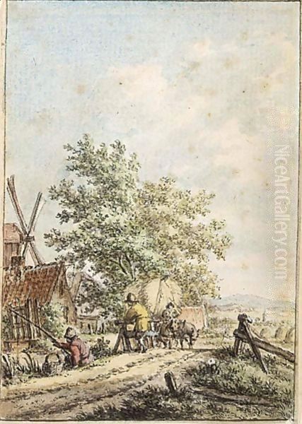 Summer Landscape With A Fisherman And Other Figures By A Farm - view 1