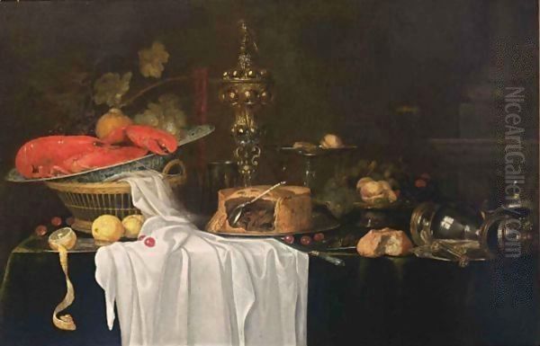 A Sumptuous Still Life With A Lobster In A Wan-Li Kraak Porcelain Bowl In A Basket Together With Grapes, Cherries And Lemons, A Flute, A Silver Beaker, A Silver-Gilt Cup With Cover, A Pie, A Silver Tazza With Peaches, Figs, Cherries And Hazelnuts - view 1