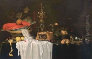 A Sumptuous Still Life With A Lobster In A Wan-Li Kraak Porcelain Bowl In A Basket Together With Grapes, Cherries And Lemons, A Flute, A Silver Beaker, A Silver-Gilt Cup With Cover, A Pie, A Silver Tazza With Peaches, Figs, Cherries And Hazelnuts by Andries Benedetti