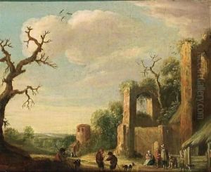 A Landscape With Figures Conversing Near Ruins A Landscape With Figures Conversing Near Ruins
