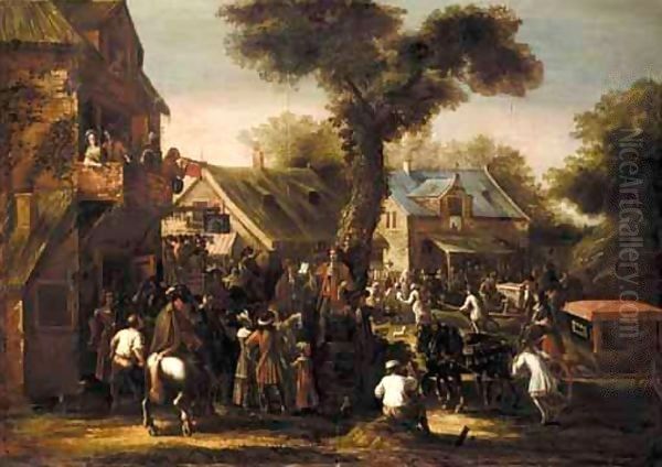 A Crowded Village Scene With A Messenger Reading A Proclamation - view 1