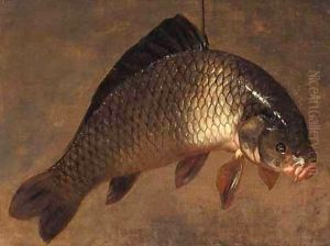 A Still Life With A Carp Hanging From A Piece Of String