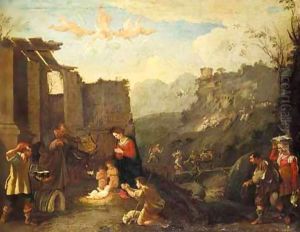 The Adoration Of The Shepherds by Domenico (Micco Spadaro) Gargiulo