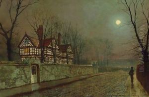 A Cheshire Road By Moonlight by John Atkinson Grimshaw
