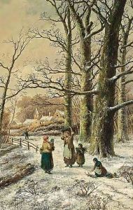 Woodgatherers In A Winter Forest by Hendrik Barend Koekkoek
