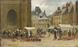 Market Day In A Town In Brittany by Louis Comfort Tiffany