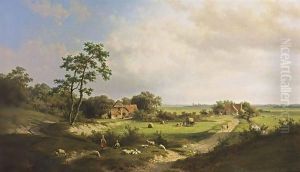 An Extensive Summer Landscape With Haying Farmers