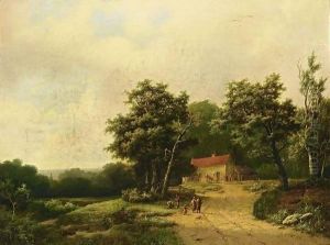A Summer Landscape With Figures By A Farm