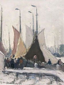 Volendam Harbour In The Snow by Gerhard Arij Ludwig Morgenstje Munthe