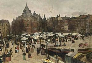 Market Day At The Nieuwmarkt, Amsterdam by Geo Poggenbeek