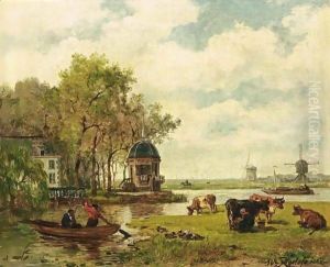 A Summer Landscape With A Tea House On The River Vecht