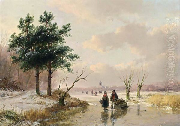 A Winter Landscape With Figures On A Frozen River - view 1
