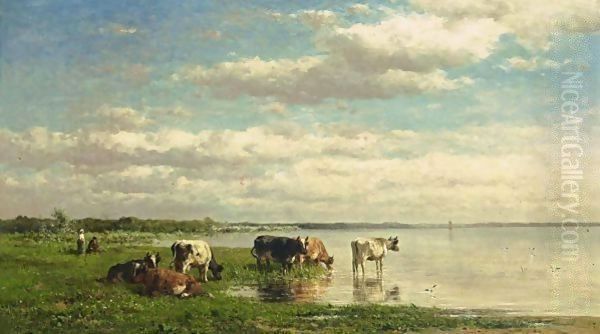 Watering Cows In A Summer Landscape - view 1