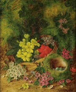 Still Life With Fruit And Still Life With Flowers And Birds Nest A Pair by Vincent Clare