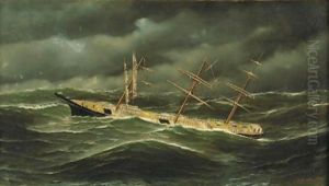American Ship L. Schepp In A Typhoon Off Bellona Reef, New Caledonia American Ship L. Schepp In A Typhoon Off Bellona Reef, New Caledonia