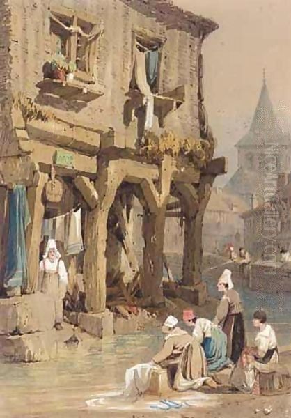 Woman Washing At A Canal - view 1