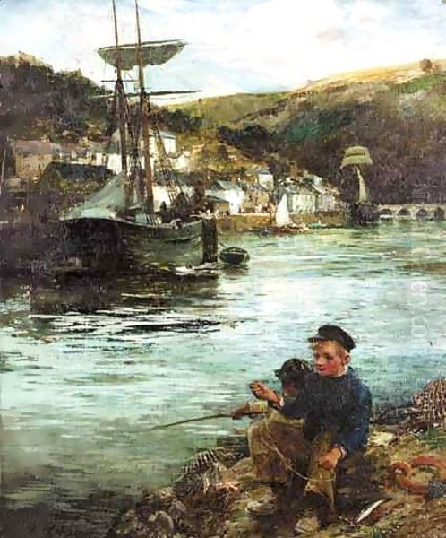 Boys Fishing In Looe Harbour - view 1