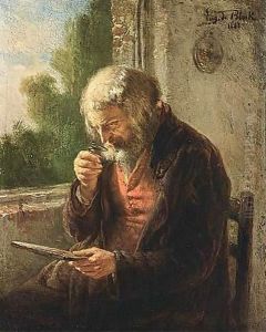 An Old Man Reading by Eugene Francois De Block