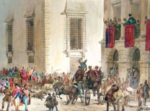 Carnival In The Via Del Corso, Rome by Ippolito Caffi