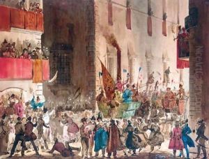 Carnival In The Via Del Campo, Rome 2 by Ippolito Caffi