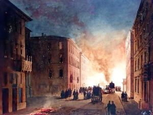 A Fire In A Roman Street by Ippolito Caffi