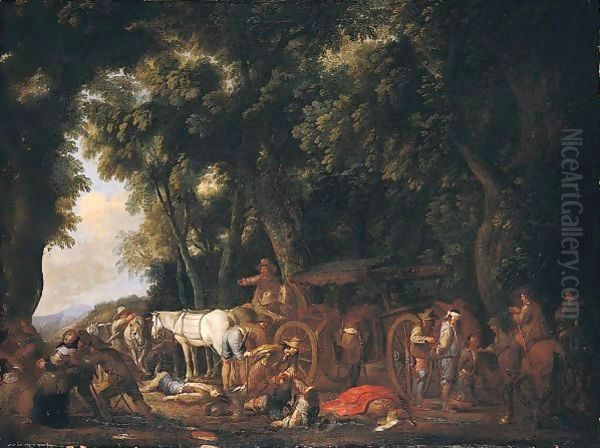 A Wooded Landscape With Bandits Ambushing Travellers - view 1