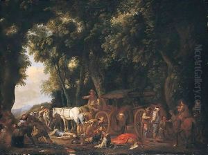 A Wooded Landscape With Bandits Ambushing Travellers