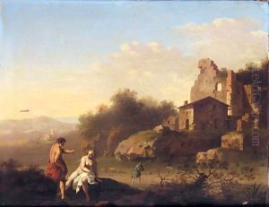 A Southern Landscape With Two Figures Bathing Near Ruins A Southern Landscape With Two Figures Bathing Near Ruins