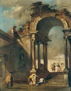 An Architectural Capriccio With Figures Before A Ruined Arch by Francesco Guardi