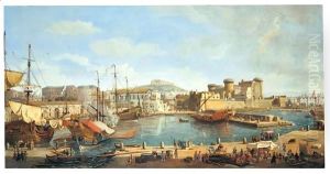 Naples, A View Of The Darsena by Caspar Andriaans Van Wittel