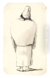 Caricature Of A Man, Seen From Behind, Wearing White Robes And A Cap Caricature Of A Man, Seen From Behind, Wearing White Robes And A Cap