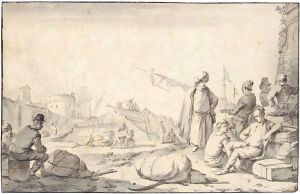Orientals And Seamen On A Mediterranean Quay by Johannes Lingelbach
