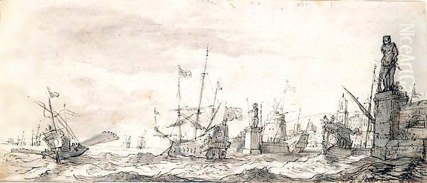 Capriccio View Of A Mediterranean Port by Bonaventura, the Elder Peeters