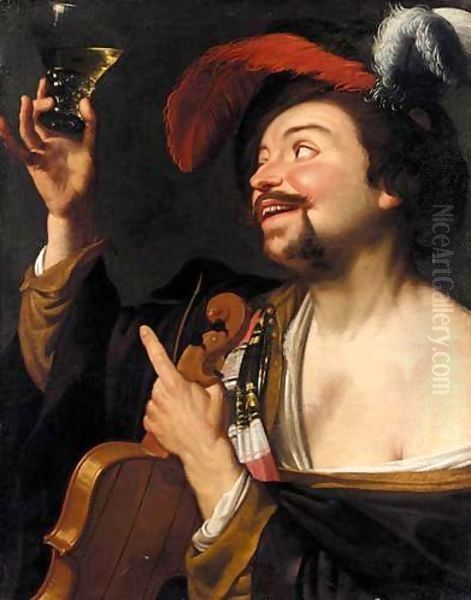 A Merry Violinist Holding A Roemer - view 1