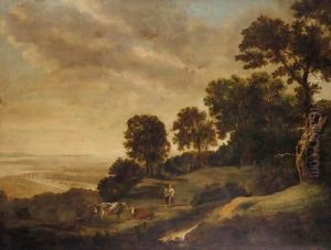 Extensive Landscape With Rustics And Cattle